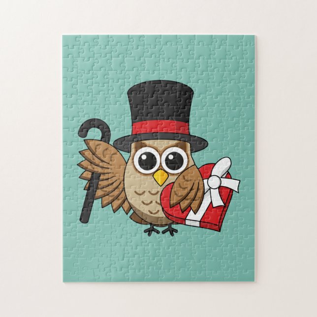 Puzzle Sophisticated Owl with Heart Chocolate Box (Vertical)