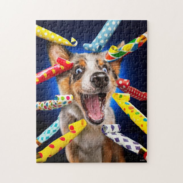 Puzzle Sopladores de fiesta de perro feliz (Vertical)
