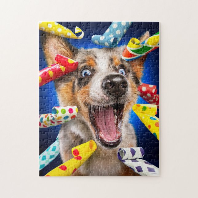 Puzzle Sopladores de fiesta de perro feliz (Vertical)