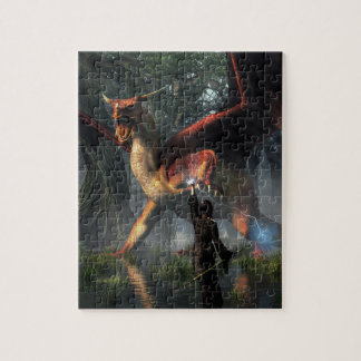 Puzzle Sorceress Battling a Dragon