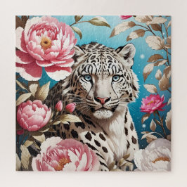 Puzzle Sorprendente Red De Leopardo De La Nieve Y Peonías