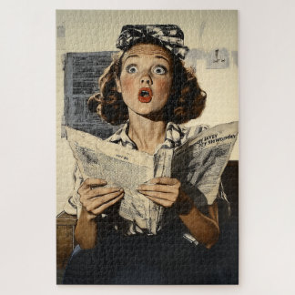 Puzzle Sorprendida mujer leyendo periódico