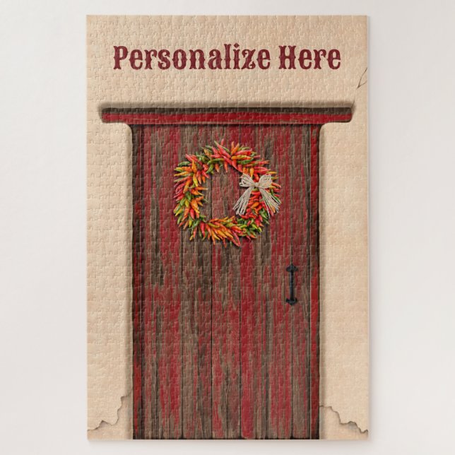 Puzzle Southwest Chile Ristra Wreath Weathered Red Door (Vertical)