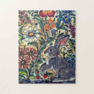 Puzzle Southwest Rabbit Garden Tile Colorful Flowers Folk