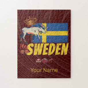 Puzzle Souvenir de vacaciones con bandera de Suecia retro