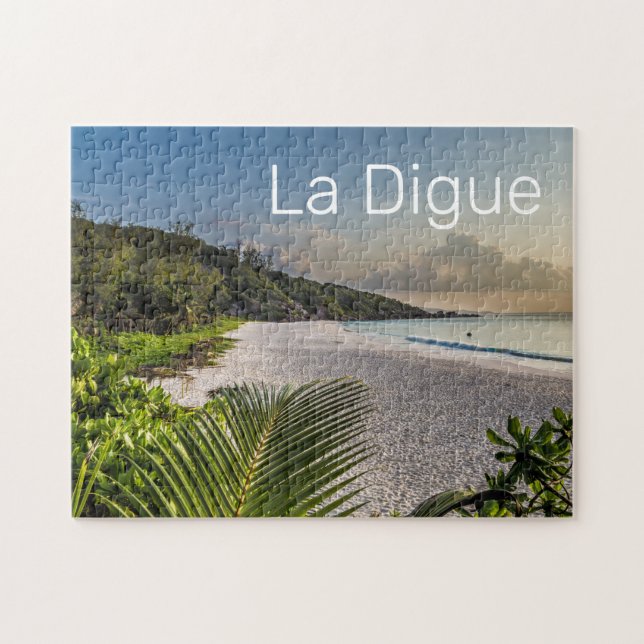 Puzzle Souvenir de vacaciones de playa de la Digue (Horizontal)