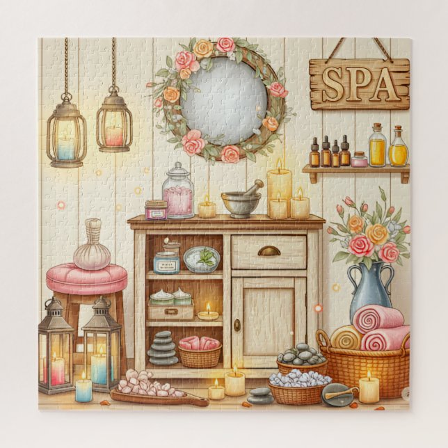 Puzzle Spa Cabinet Cozy Self-Care Scene Relaxing (Vertical)