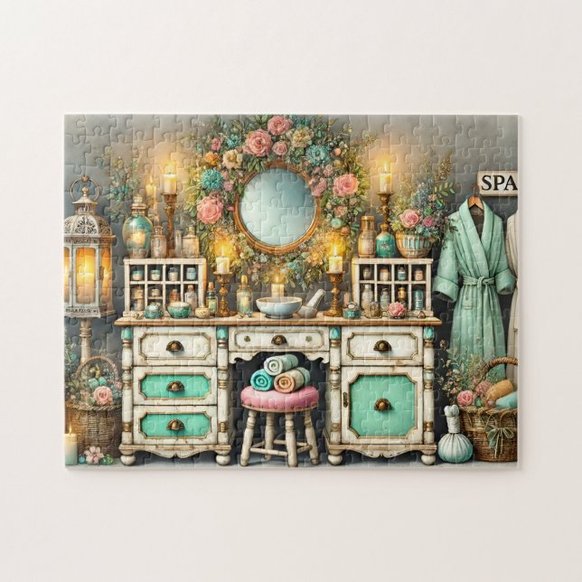 Puzzle Spa Vanity Shabby Chic Wellness Cabinet (Horizontal)