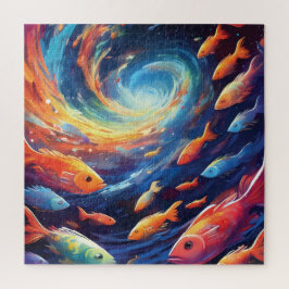 Puzzle Space themed art with fish