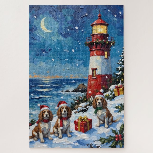 Puzzle Spaniel Cavalier King Charles Navidad Faro (Vertical)