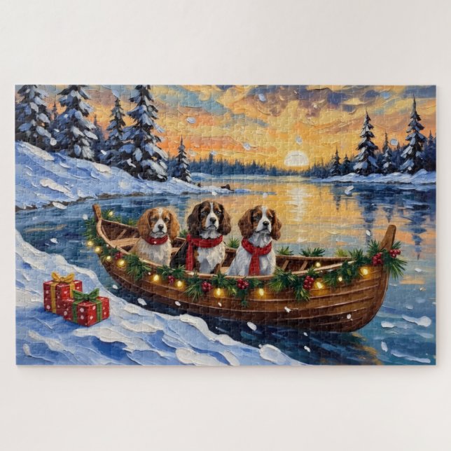 Puzzle Spaniel de Navidad en Barco del Rey Carlos (Horizontal)