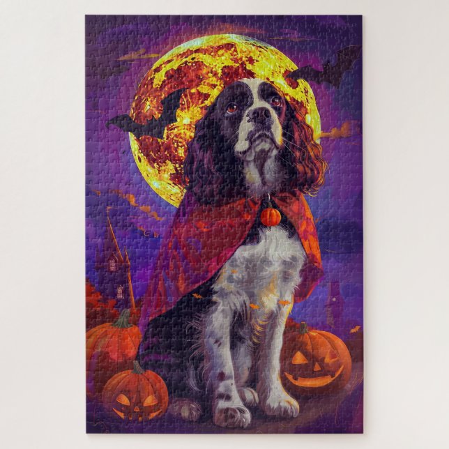 Puzzle Spaniel de Springer de Halloween Calabazas de vamp (Vertical)