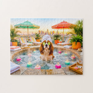 Puzzle Spaniel en piscina de bienestar