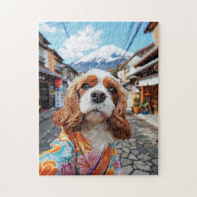 Puzzle Spaniel Selfie en el Monte Fuji (Vertical)