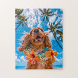 Puzzle Spaniel Selfie en Playa Tropical