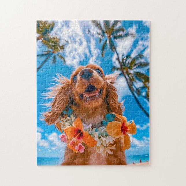 Puzzle Spaniel Selfie en Playa Tropical (Vertical)
