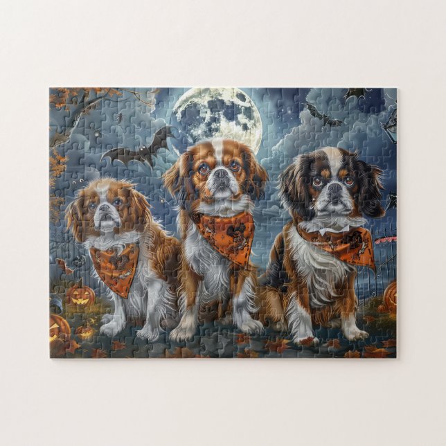 Puzzle Spaniel Tibetano Halloween Espeluznante  (Horizontal)