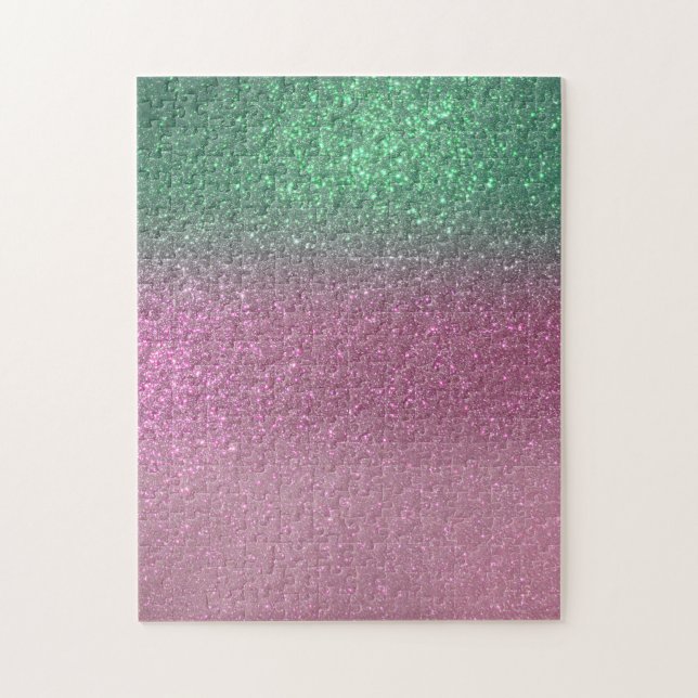 Puzzle Sparkly Mermaid Green Berry Purpurina Rosa Ombre (Vertical)