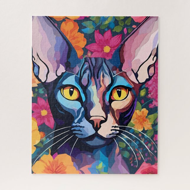 Puzzle Sphynx Cat Art Flores Flores Floral Jigsaw Juego d (Vertical)