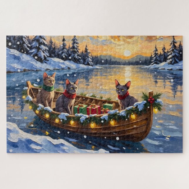 Puzzle Sphynx Cat Christmas Boat Holiday (Horizontal)