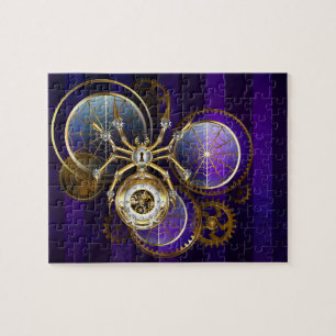 Puzzle Spider Steampunk sobre fondo morado