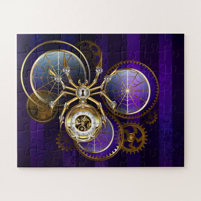 Puzzle Spider Steampunk sobre fondo morado (Horizontal)
