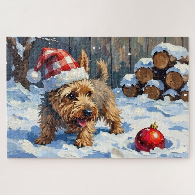 Puzzle Spirited Cairn Terrier Dog Digging for Christmas T (Horizontal)