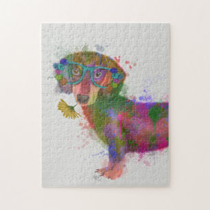 Puzzle Splash de arcoiris Dachshund y Glass