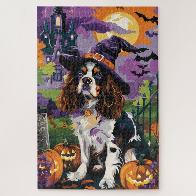 Puzzle Spooky Springer Spaniel Halloween Witch Pumpkin (Vertical)