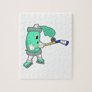 Puzzle spray de hielo en hockey sobre hielo con bastón de