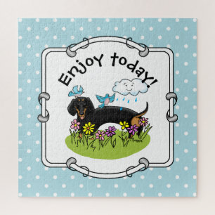 Puzzle Spring Dachshund (negro y marrón) Perro lindo
