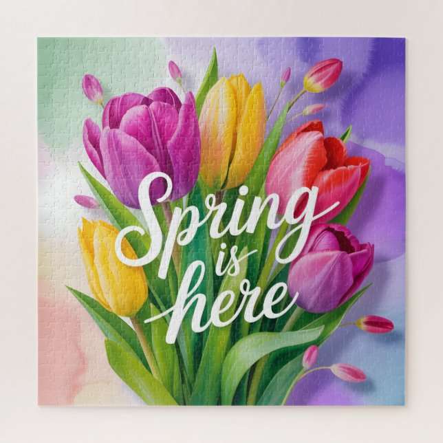 Puzzle "Spring is Here" Tulip Bouquet Illustration (Vertical)