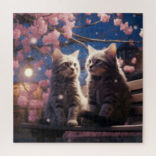 Puzzle Spring Sweet Cherry Blossoms Kittens