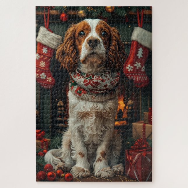 Puzzle Springer Spaniel Perro Con Regalo De Navidad Chime (Vertical)