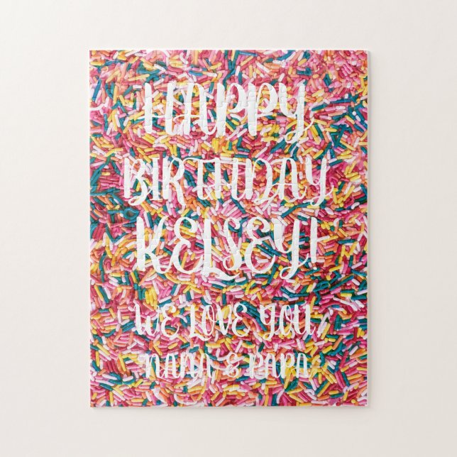 Puzzle Sprinkles de texto de personalizado | Cumpleaños f (Vertical)