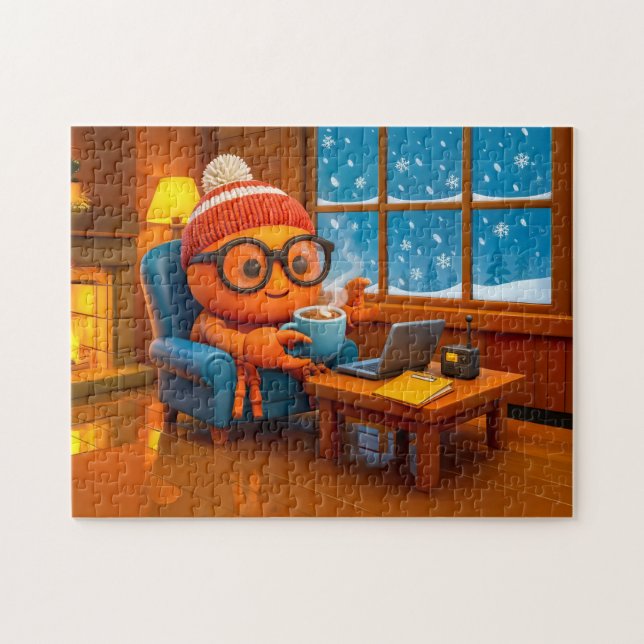 Puzzle Spy Crab Working Warm Indoors With Coffee (Horizontal)