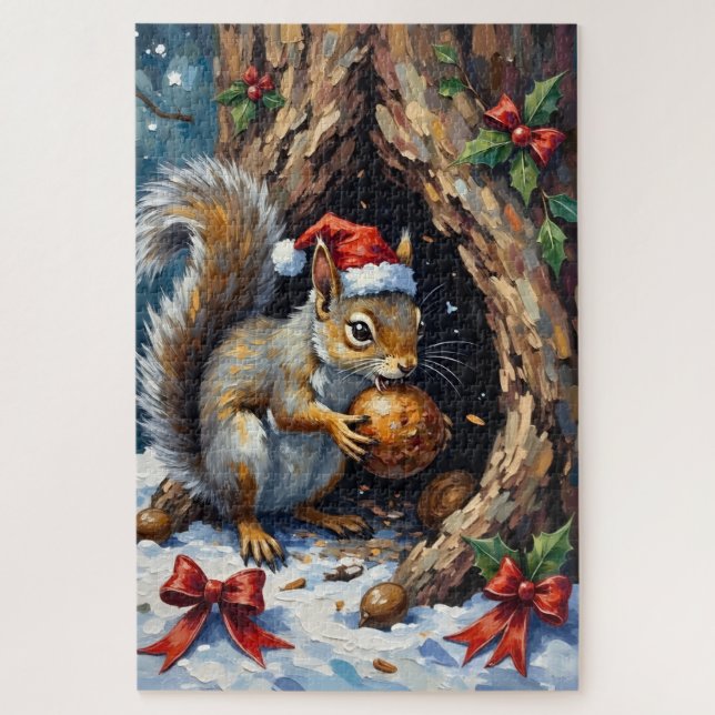 Puzzle Squirrel Frantically Stashing Christmas Chestnuts  (Vertical)