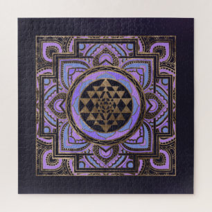 Puzzle Sri Yantra dorado / Sri Chakra en loto pastel
