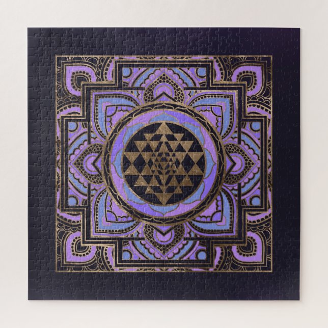 Puzzle Sri Yantra dorado / Sri Chakra en loto pastel (Vertical)