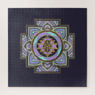 Puzzle Sri Yantra dorado / Sri Chakra en loto pastel
