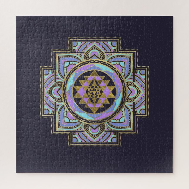 Puzzle Sri Yantra dorado / Sri Chakra en loto pastel (Vertical)