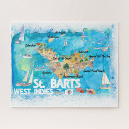 Puzzle St Barts Antilles Ilustró Mapa de Viajes Caribeños