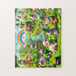 Puzzle St Patrick's Day, Sheep Cows Cats, Leprechaun