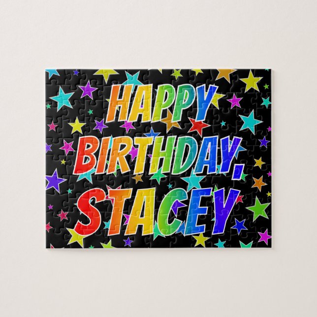 Puzzle "STACEY" Nombre, Divertido "FELIZ CUMPLEAÑOS" (Horizontal)