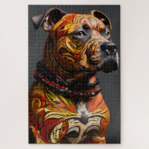 Puzzle Staffordshire Bull Terrier con atuendo de guerrero