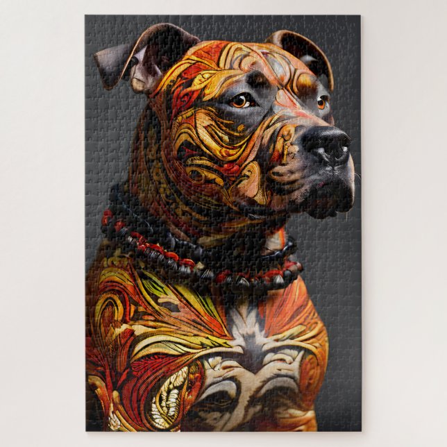 Puzzle Staffordshire Bull Terrier con atuendo de guerrero (Vertical)