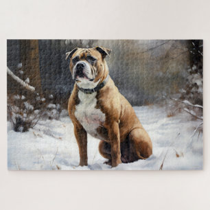 Puzzle Staffordshire Bull Terrier Deja Que Nieva Navidade