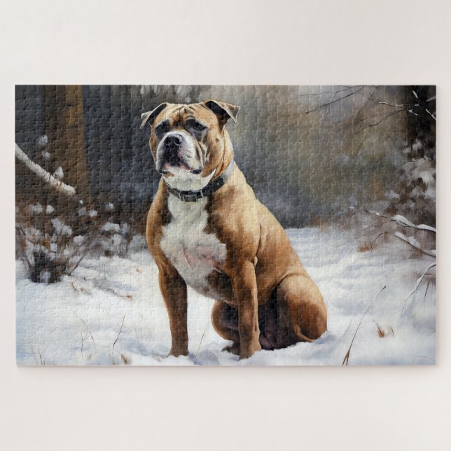Puzzle Staffordshire Bull Terrier Deja Que Nieva Navidade (Horizontal)