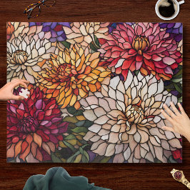 Puzzle Stained Glass Dahlia Art in Jewel Tones