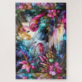 Puzzle Stained Glass Flamingo Moon Garden